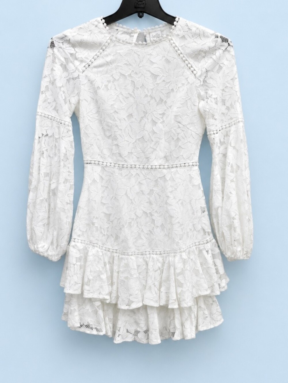 Selfie Leslie White Lace Tiered Ruffle Mini Dress